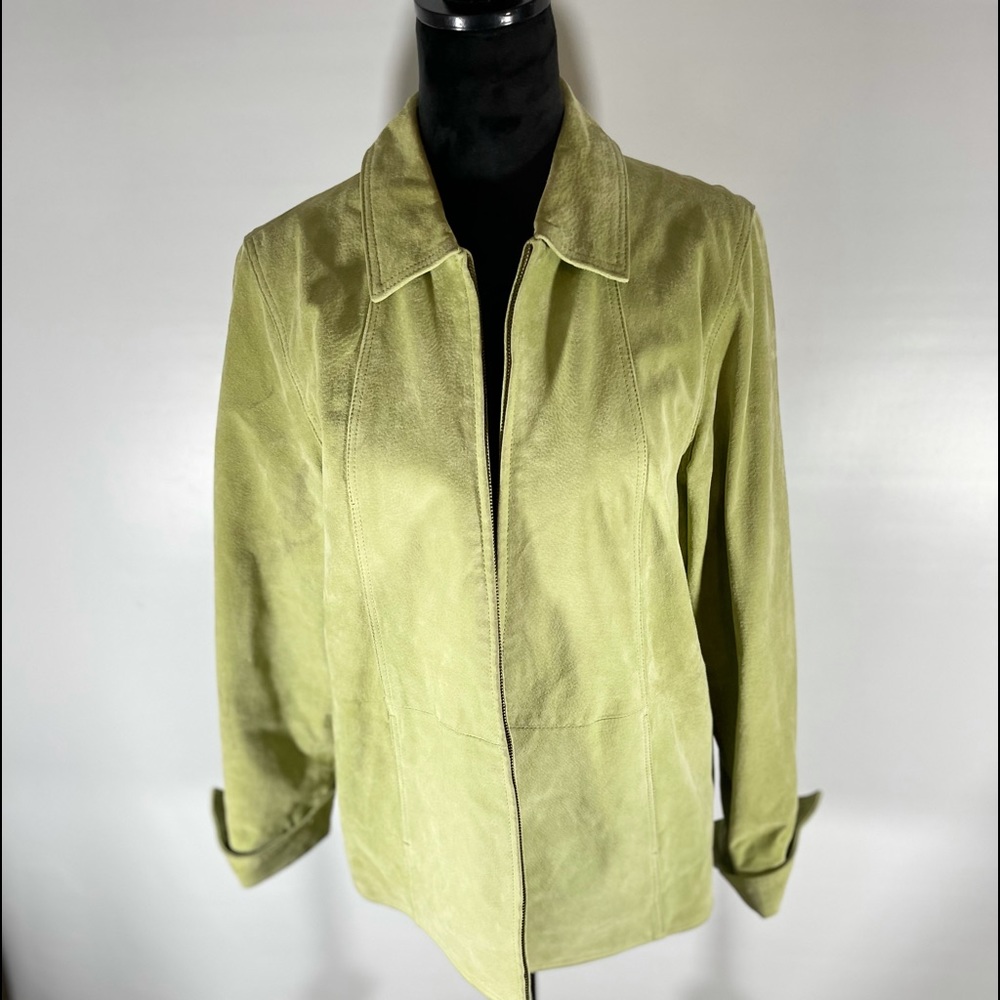 Suede Leather zip jacket, Coldwater Creek. Women's  PL, Spring Green